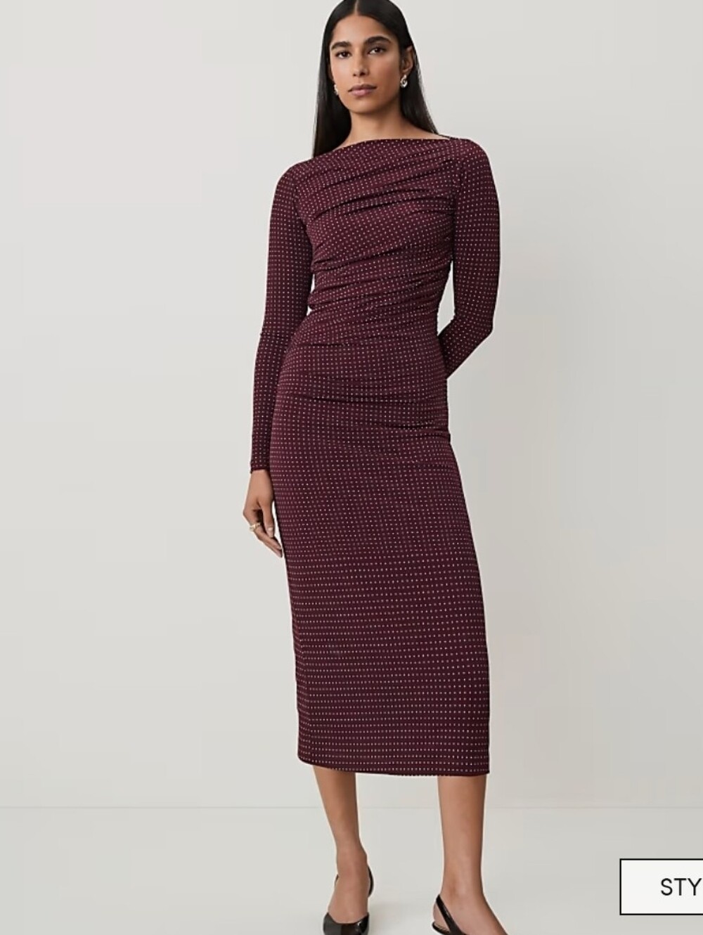 Ann Taylor Dotted Shirred Midi Dress size 8 new with tags